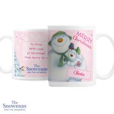 Personalised The Snowman & The Snowdog Pink Mug