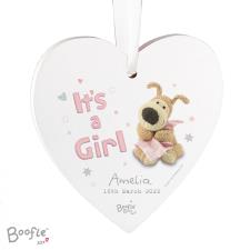 Personalised Boofle Its a Girl Wooden Heart Decoration
