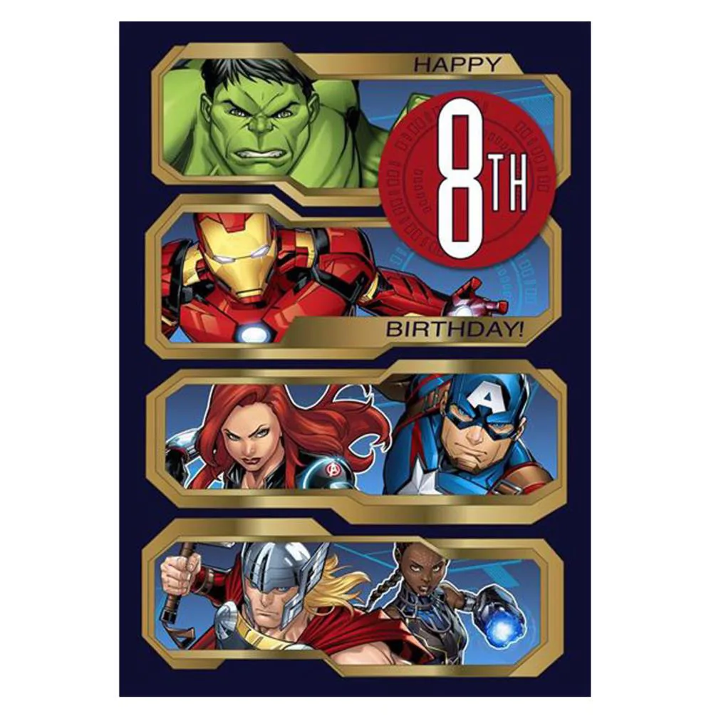 Marvel Avengers 8th Birthday Card With Badge