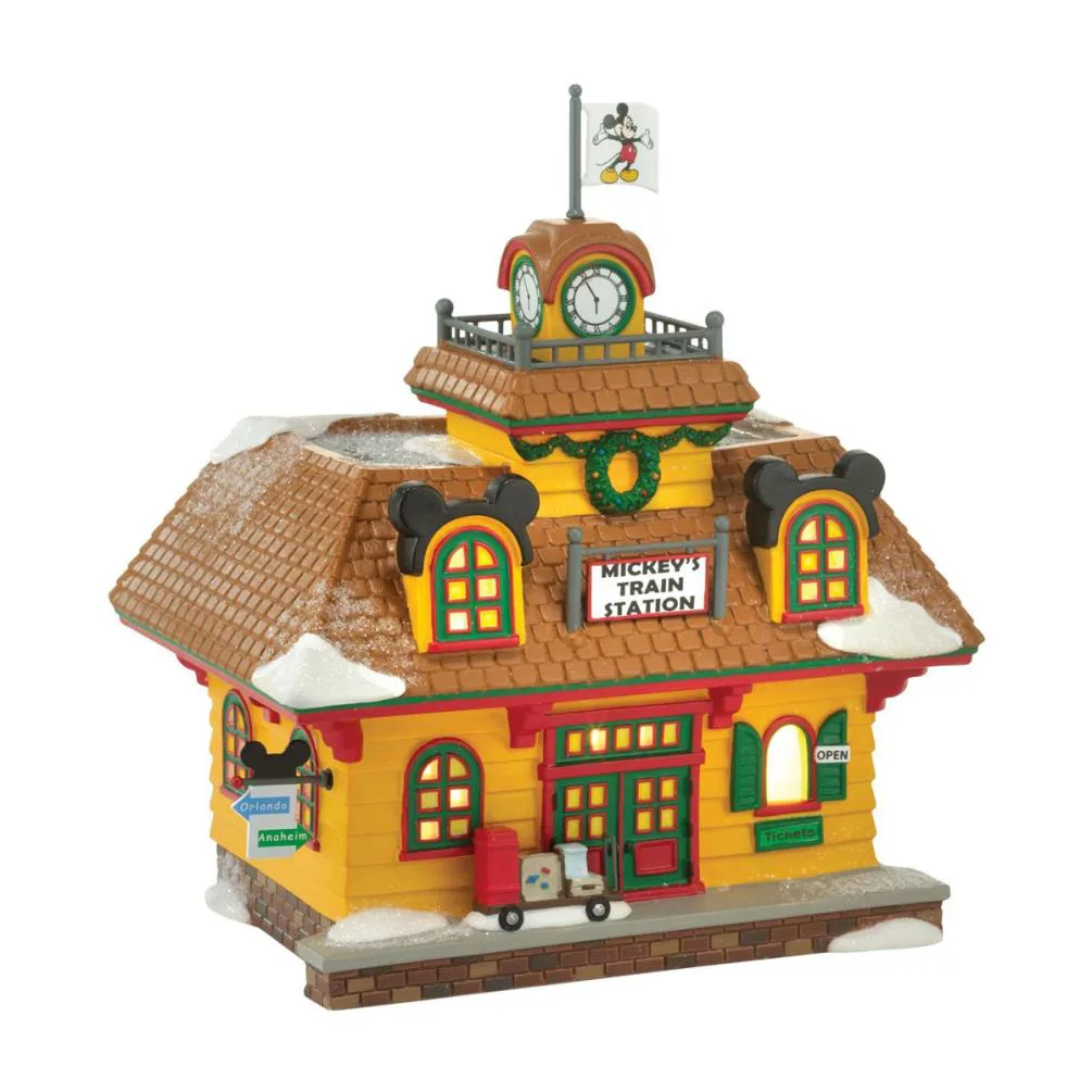 Disney Village Mickey Train Station Light Up Figurine