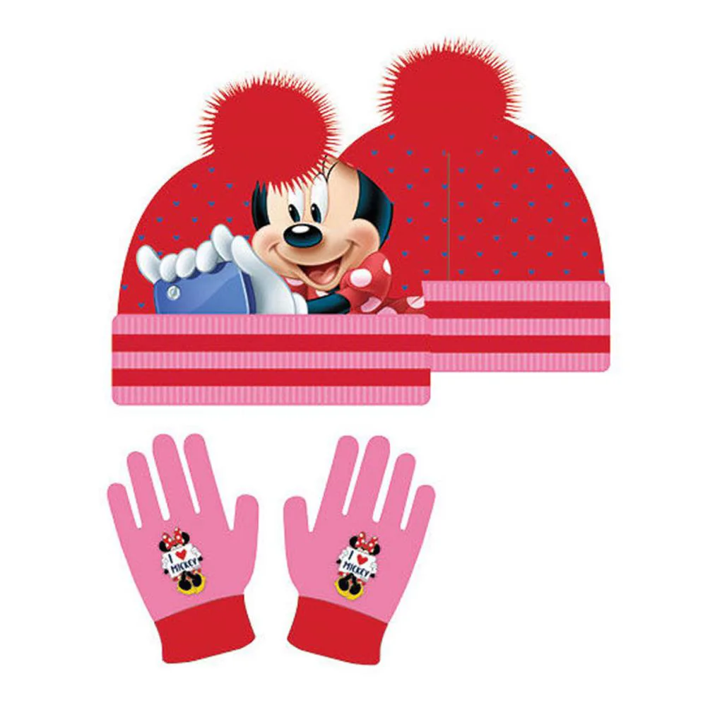 Minnie Mouse Pink Bobble Hat &amp; Gloves Set