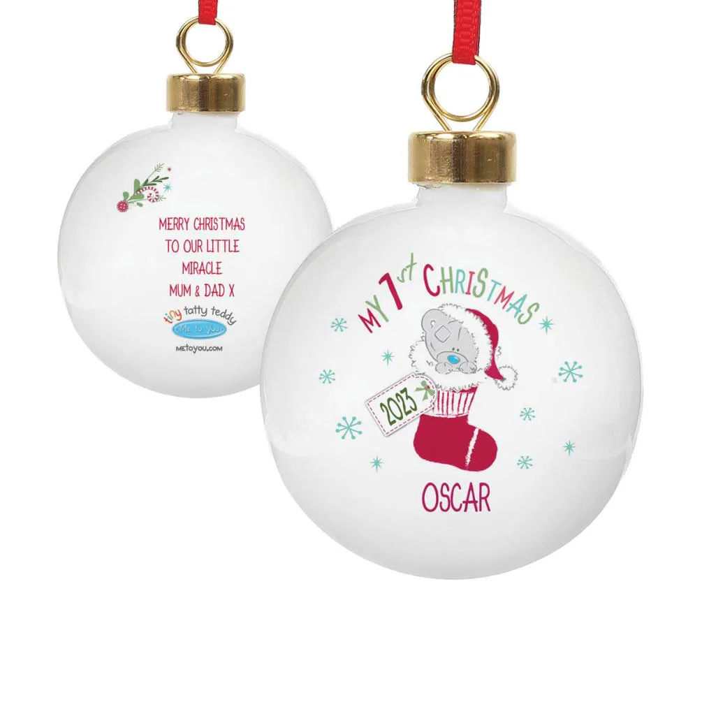 Personalised My 1st Christmas Tiny Tatty Teddy Stocking Bauble