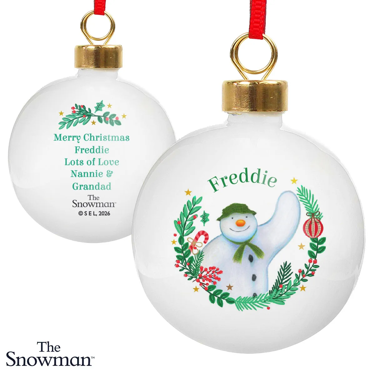 Personalised The Snowman Christmas Wishes Bauble