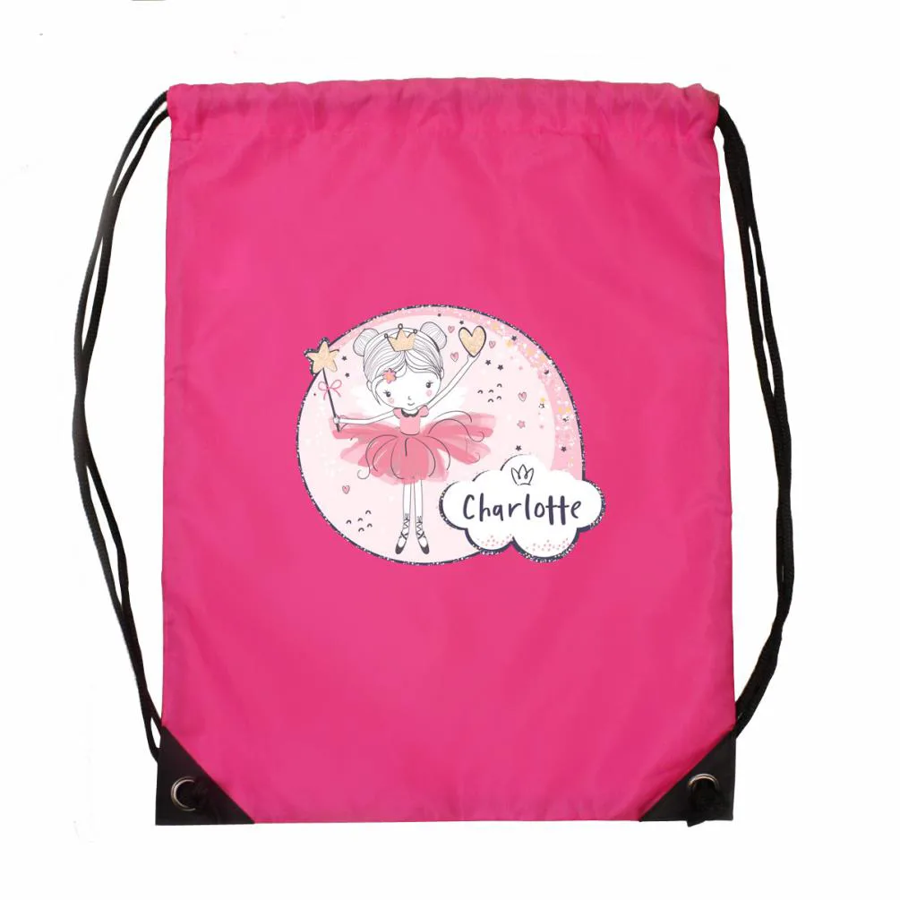 Personalised Fairy Pink Drawstring Bag