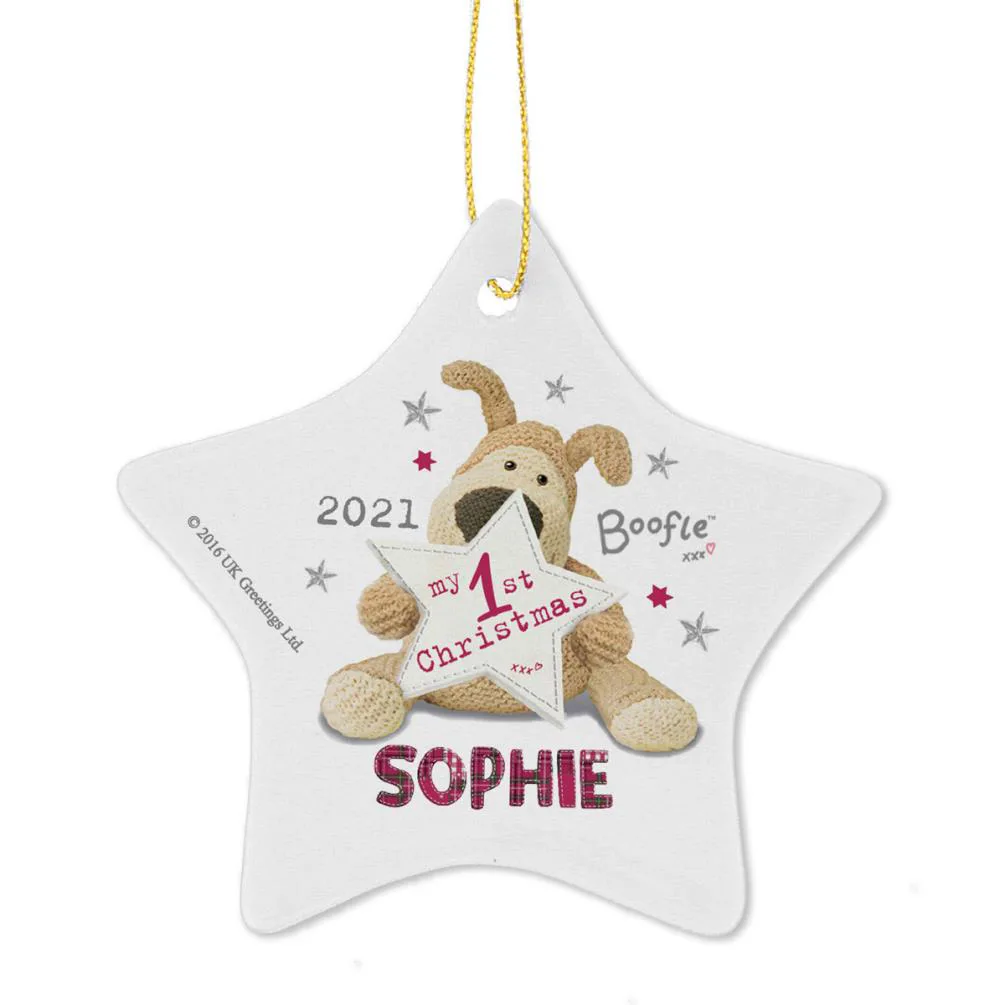 Personalised Boofle My 1st Christmas Ceramic Star Decoration