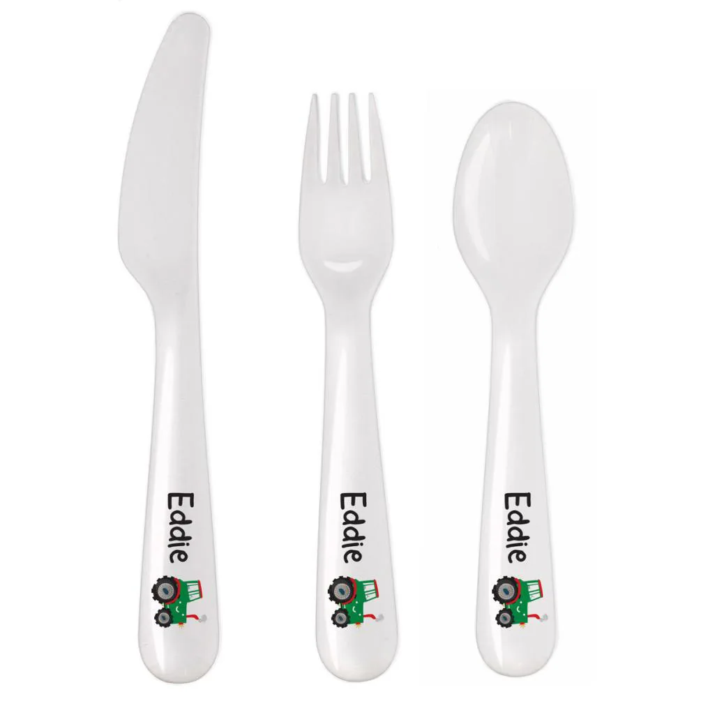 Personalised Tractor Design 3pc Plastic Cutlery Set
