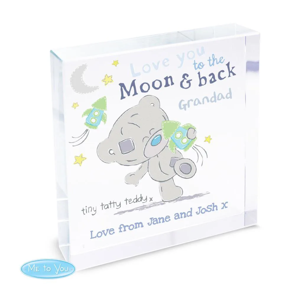 Personalised Tiny Tatty Teddy Moon & Back Large Crystal Block