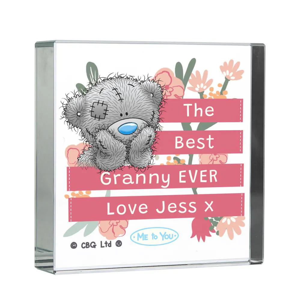 Personalised Me to You Floral Large Crystal Block