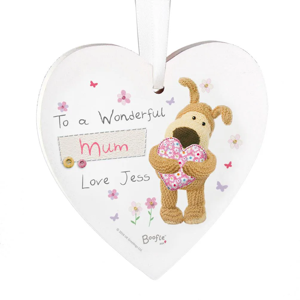 Personalised Boofle Flowers Wooden Heart Decoration