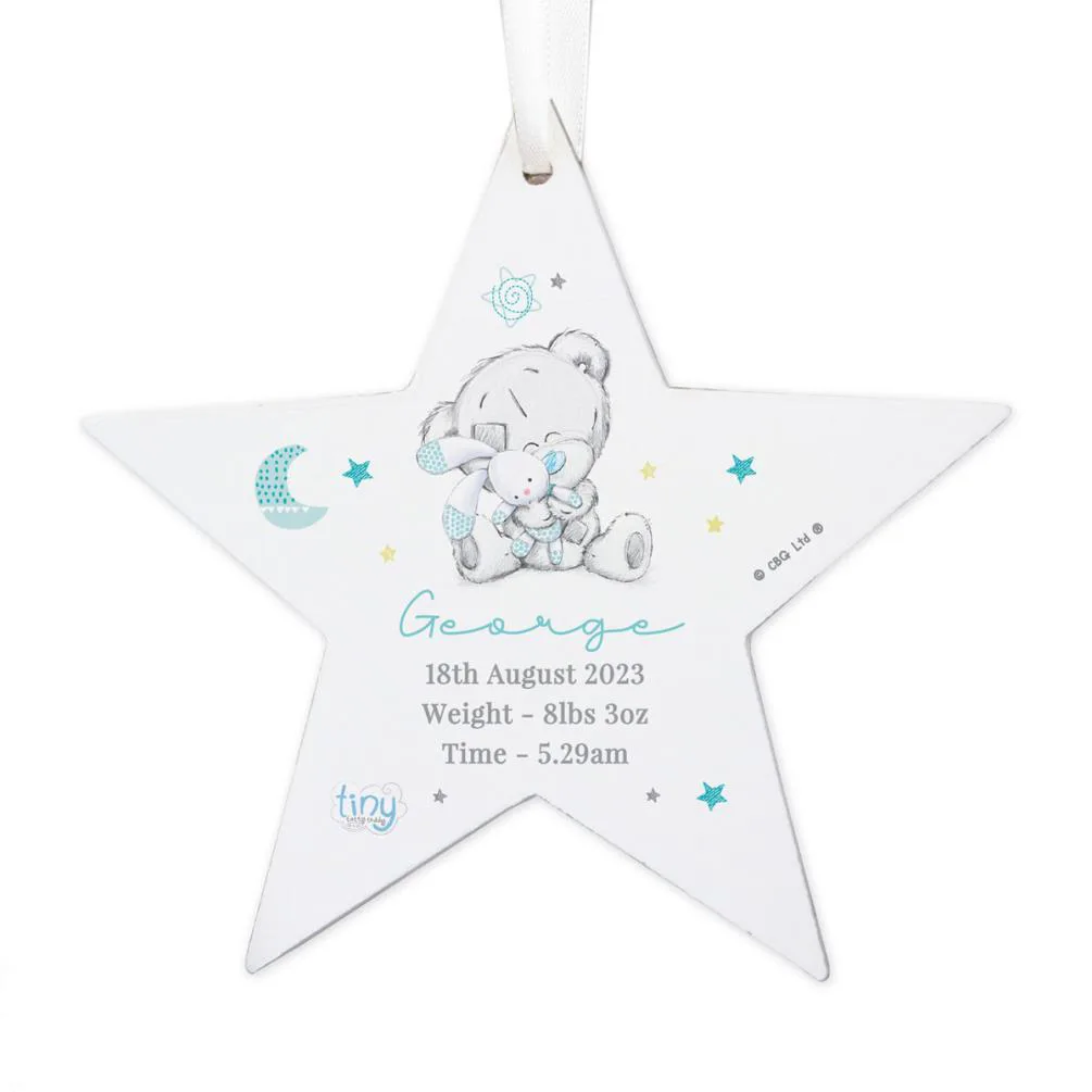 Personalised Tiny Tatty Teddy Blue Wooden Star Decoration
