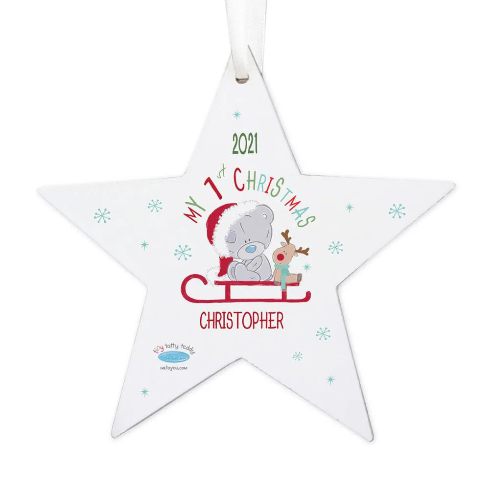 Personalised Tiny Tatty Teddy My 1st Christmas Sleigh Star Decoration