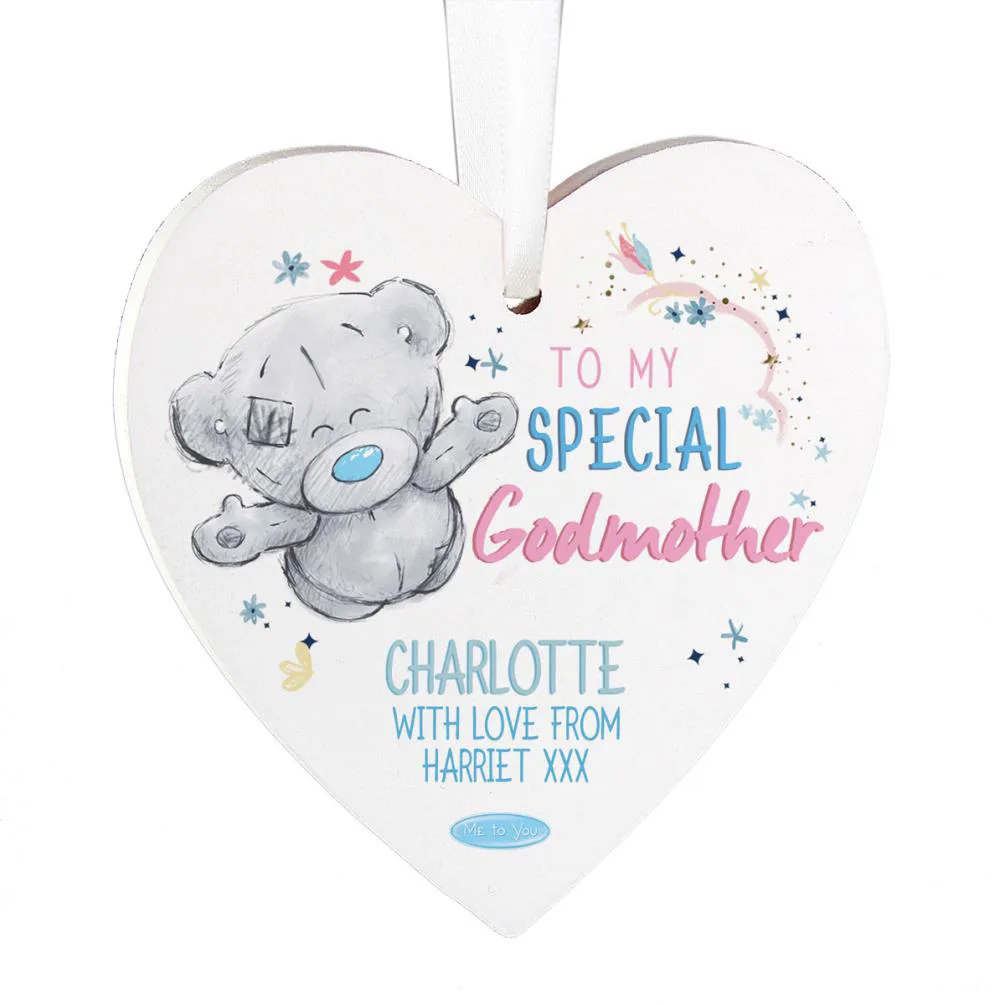 Personalised Me to You Godmother Wooden Heart Decoration