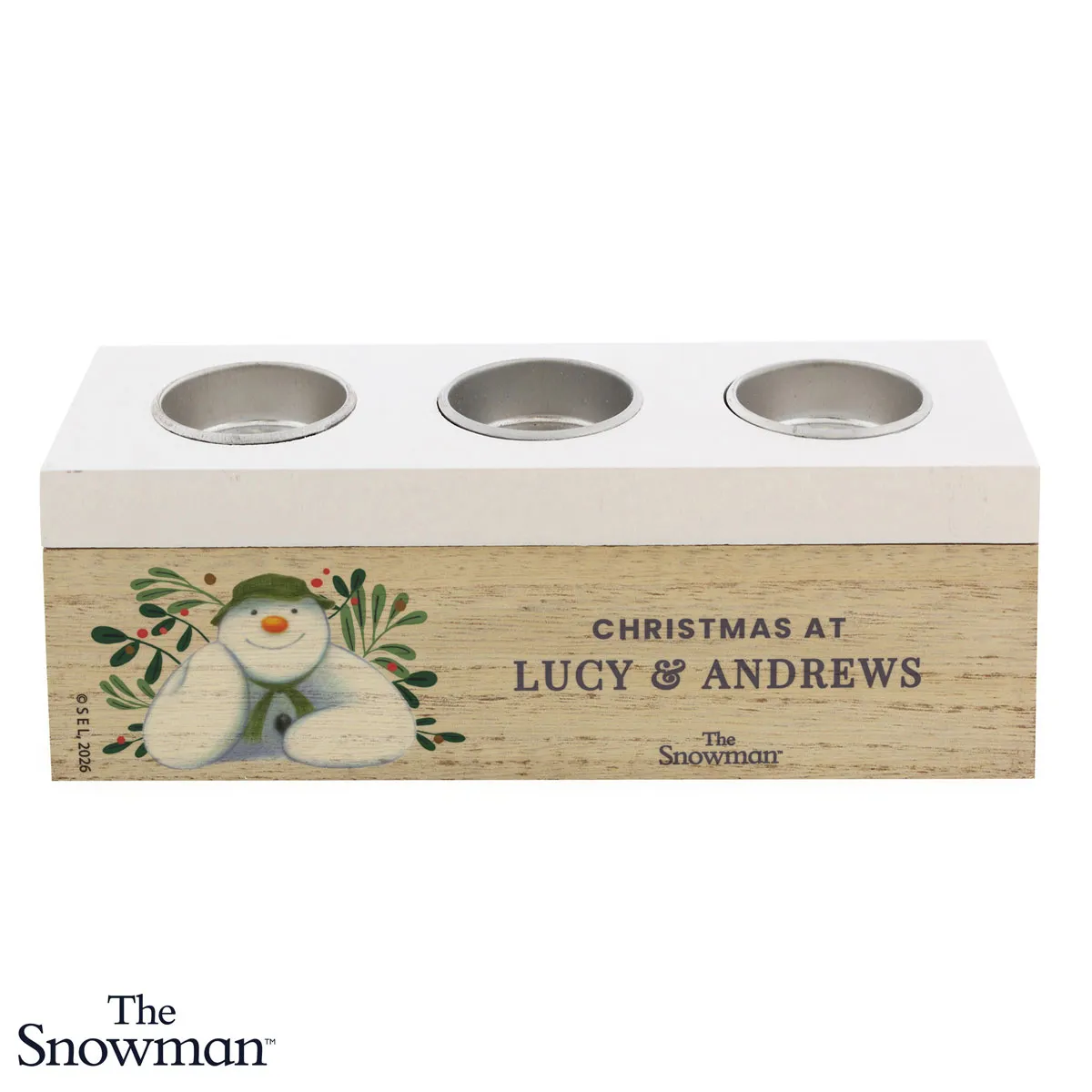 Personalised The Snowman Botanical Triple Tea Light Box