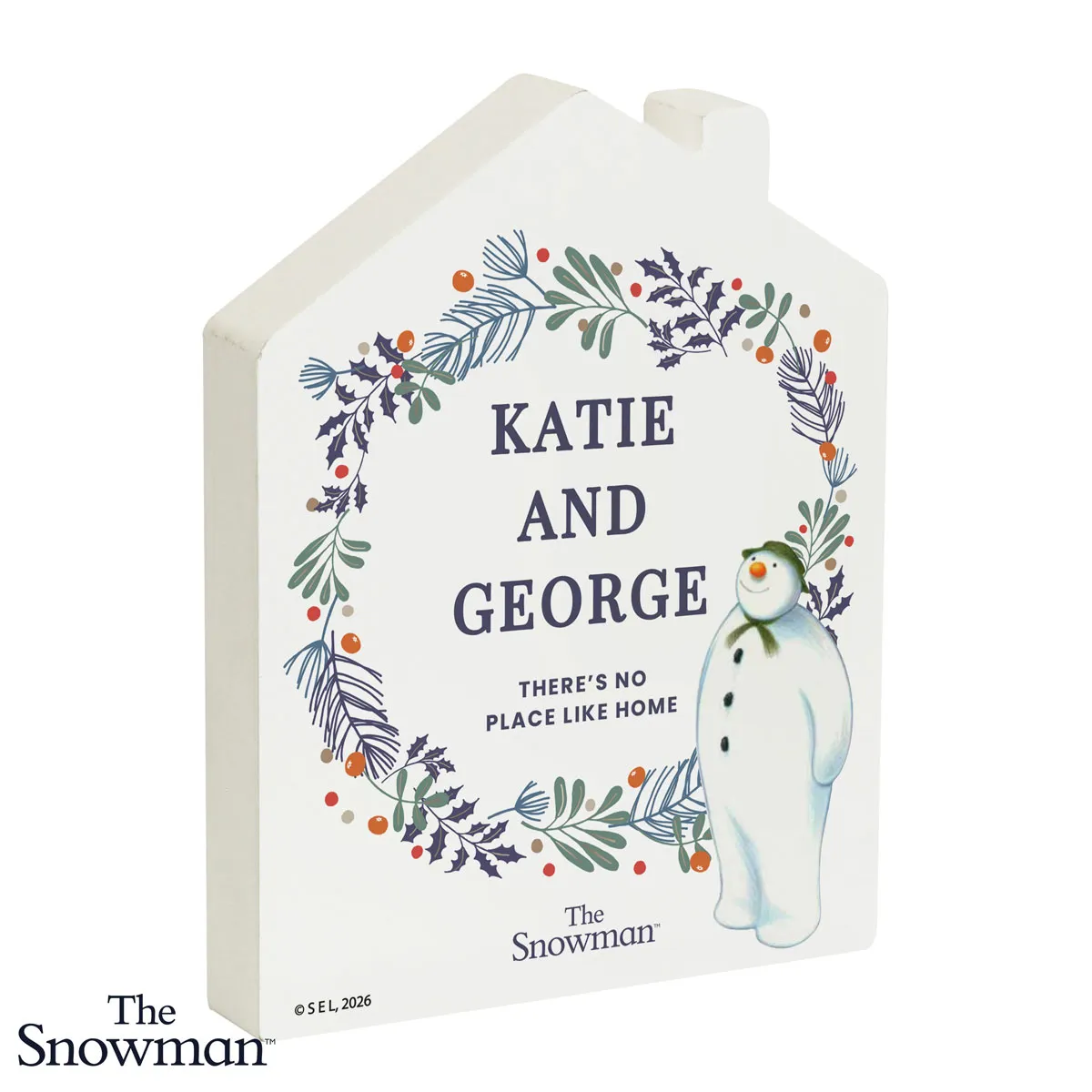 Personalised The Snowman Botanical Wooden House Decoration