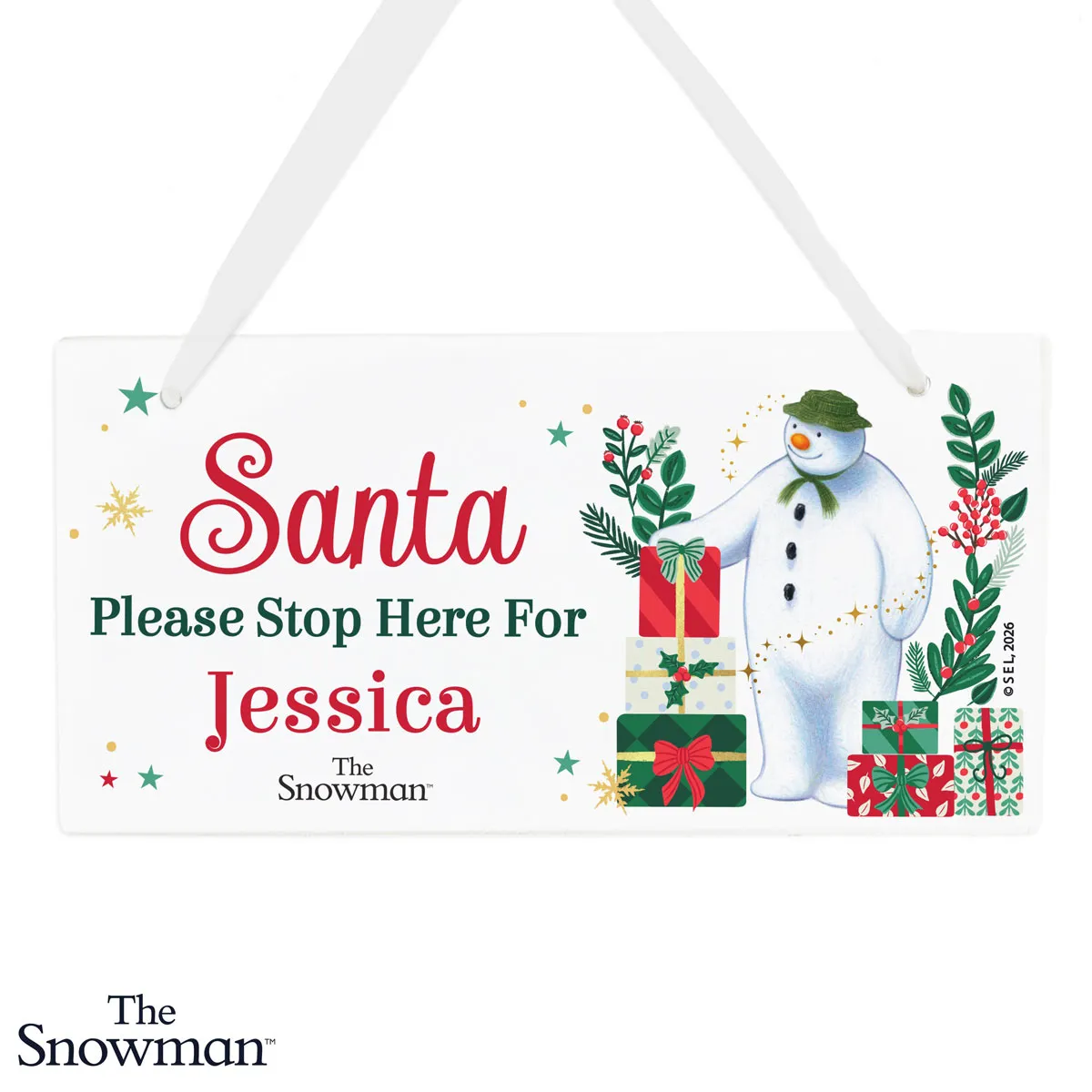 Personalised The Snowman Christmas Wishes Santa Stop Here Wooden Sign