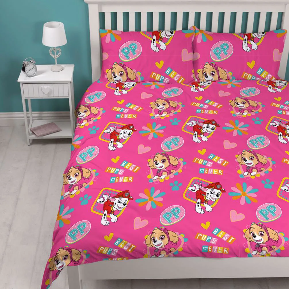 Paw Patrol Forever Pink Reversible Double Duvet Cover Bedding Set Extra Image 1