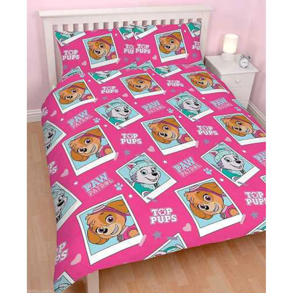 Paw Patrol Stars Pink Reversible Double Duvet Cover Bedding Set Extra Image 1