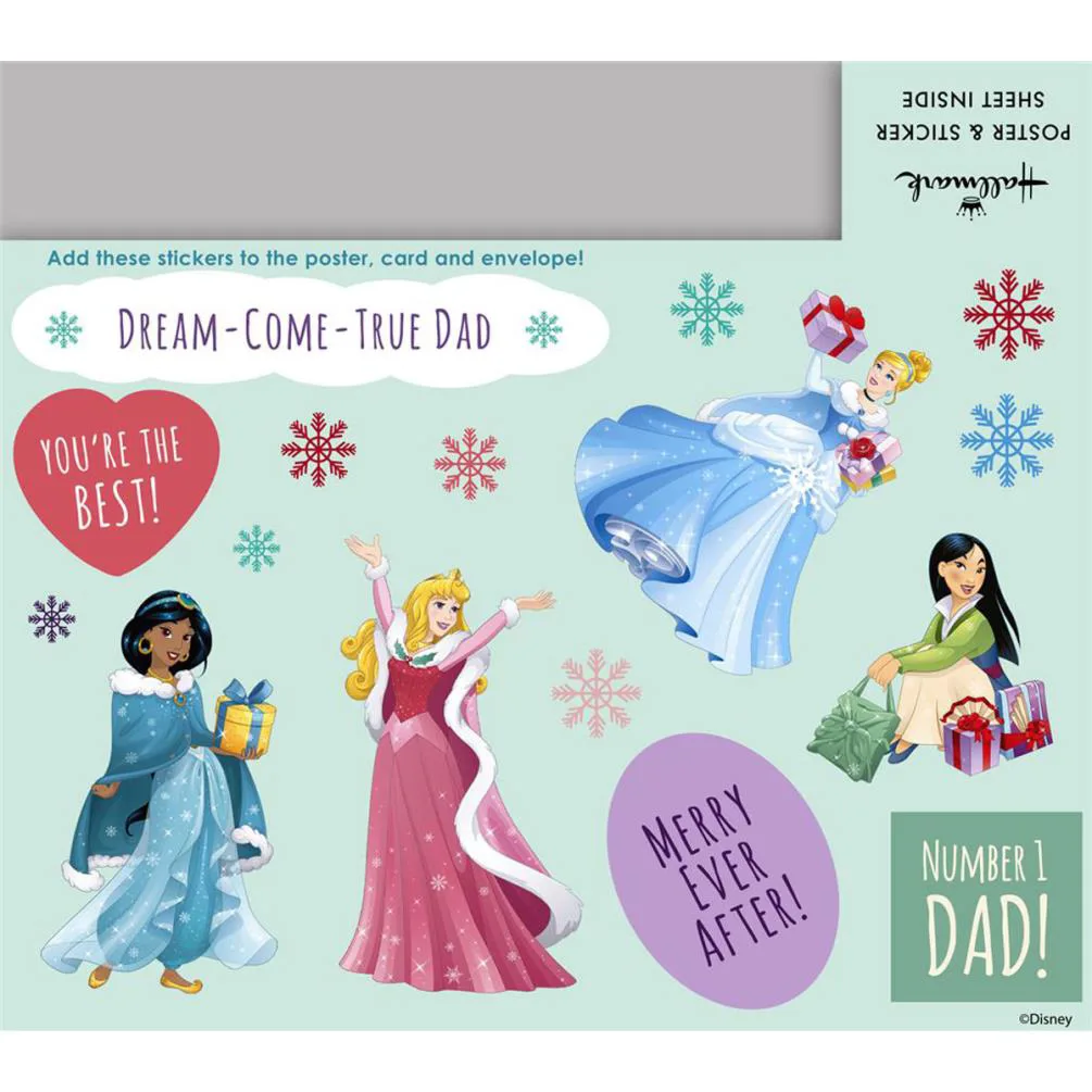 Dad Disney Princess Christmas Card With Poster & Sticker Sheet Extra Image 2
