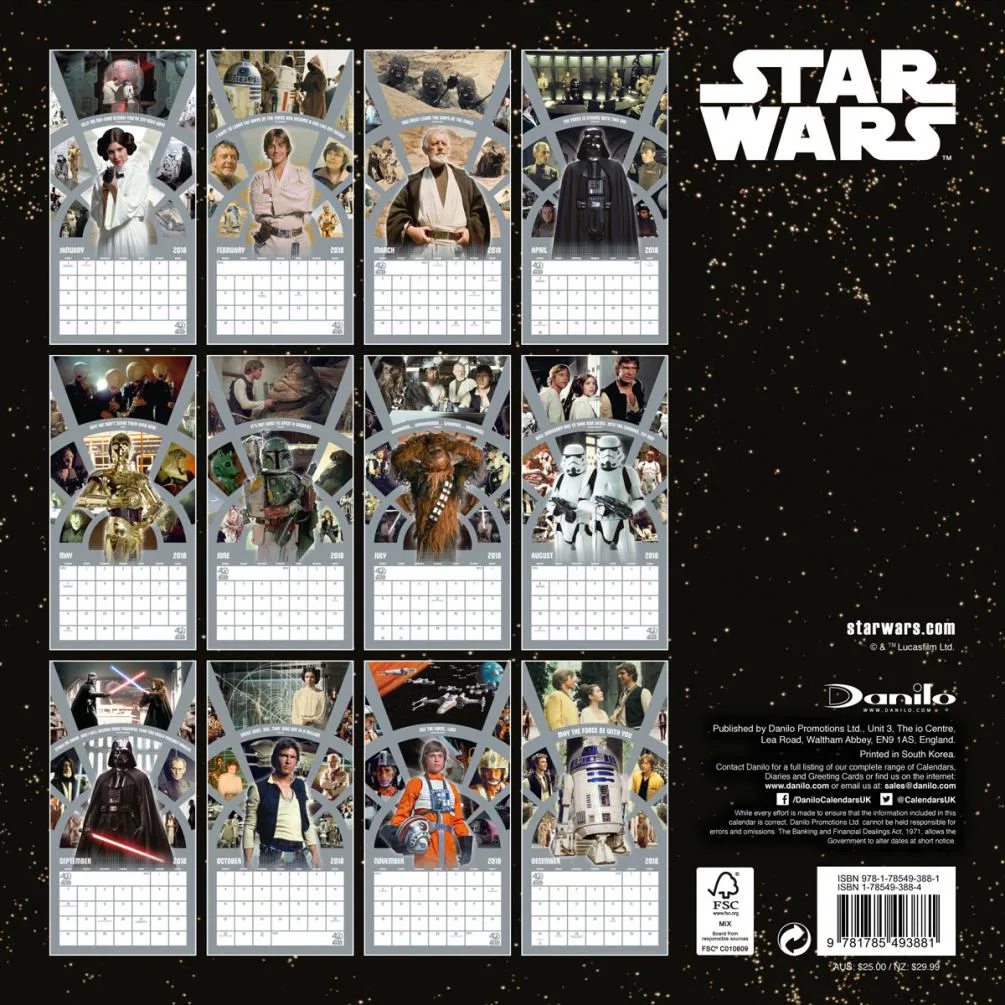 Star Wars 40th Anniversary Official 2018 Square Calendar Extra Image 1