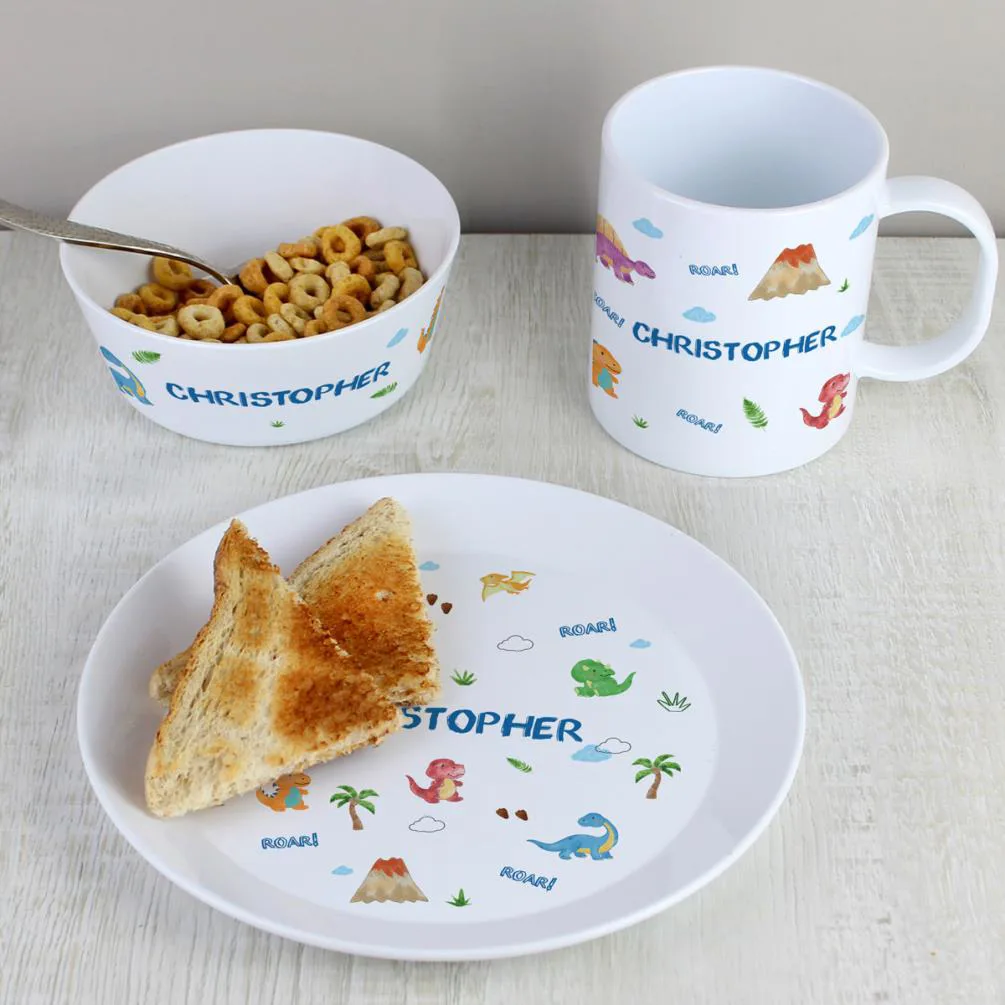 Personalised Dinosaurs 3pc Plastic Breakfast Set Extra Image 1