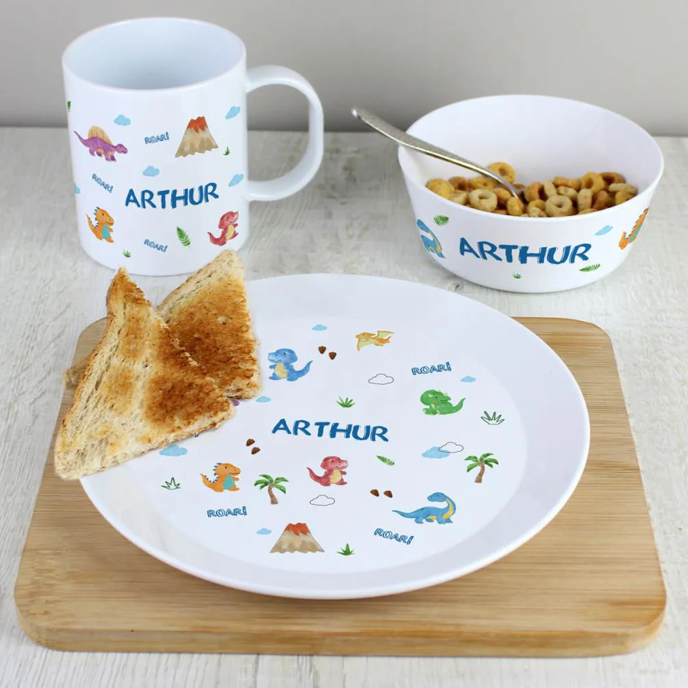 Personalised Dinosaurs 3pc Plastic Breakfast Set Extra Image 2