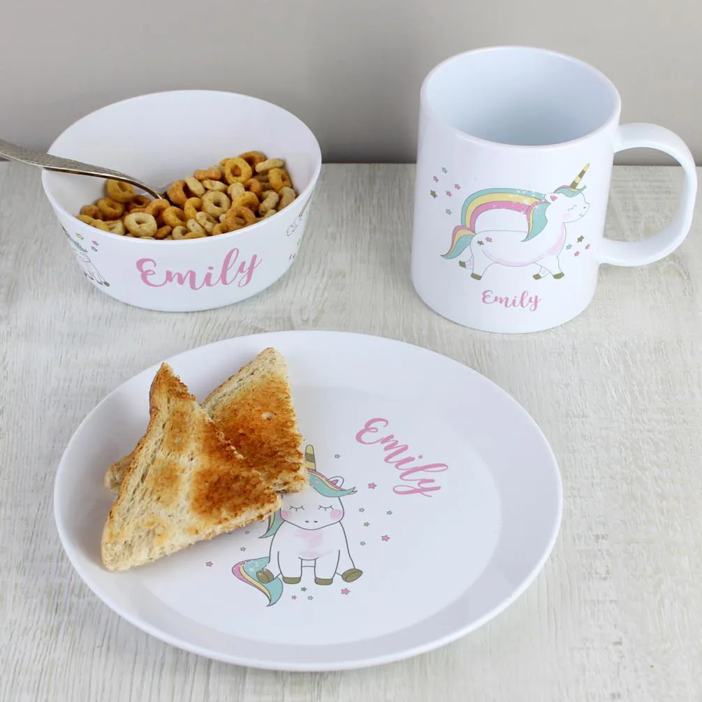 Personalised Unicorn 3pc Plastic Breakfast Set Extra Image 1