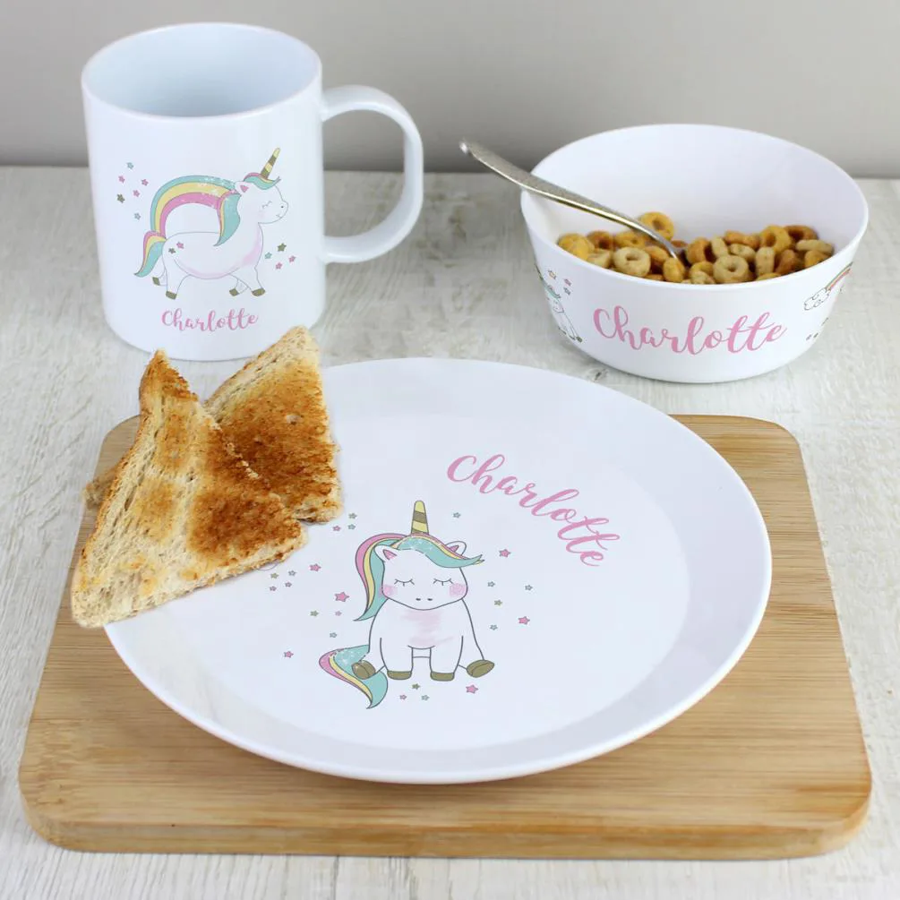 Personalised Unicorn 3pc Plastic Breakfast Set Extra Image 2