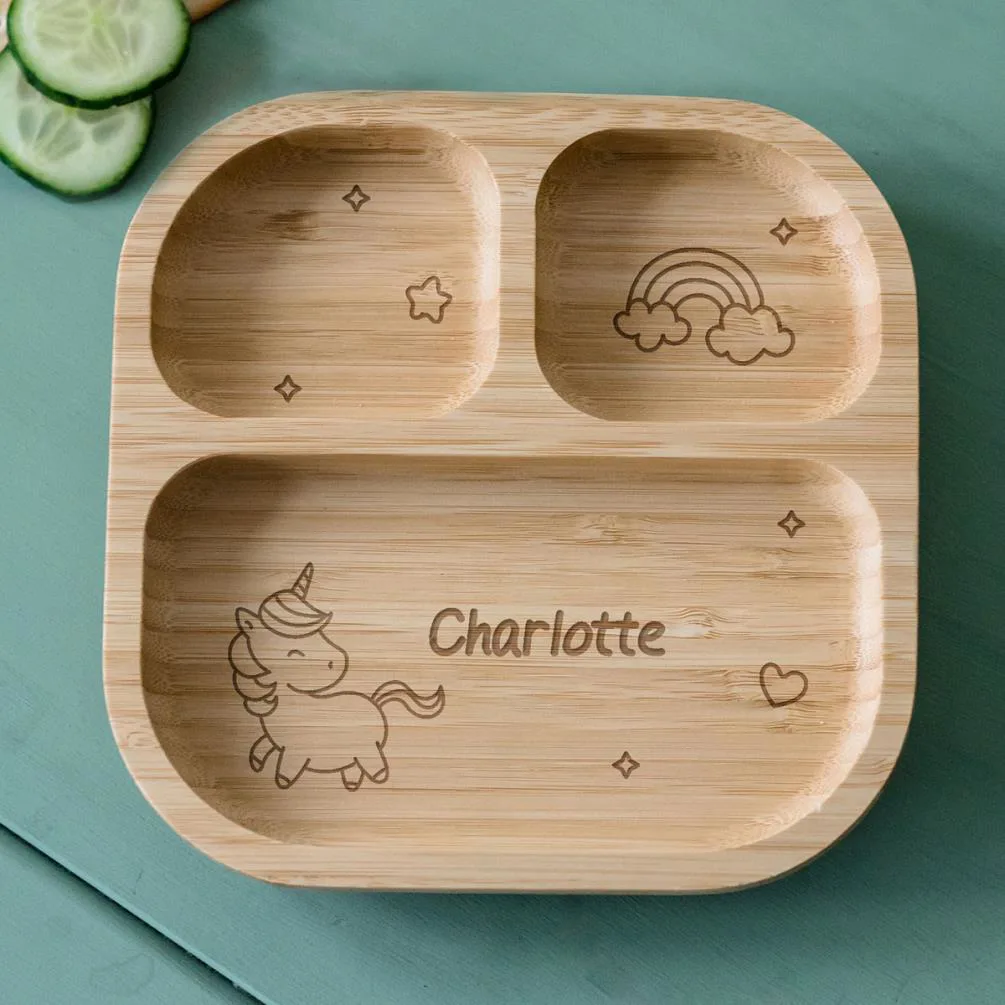 Personalised Unicorn Kids Bamboo Suction Plate Extra Image 1