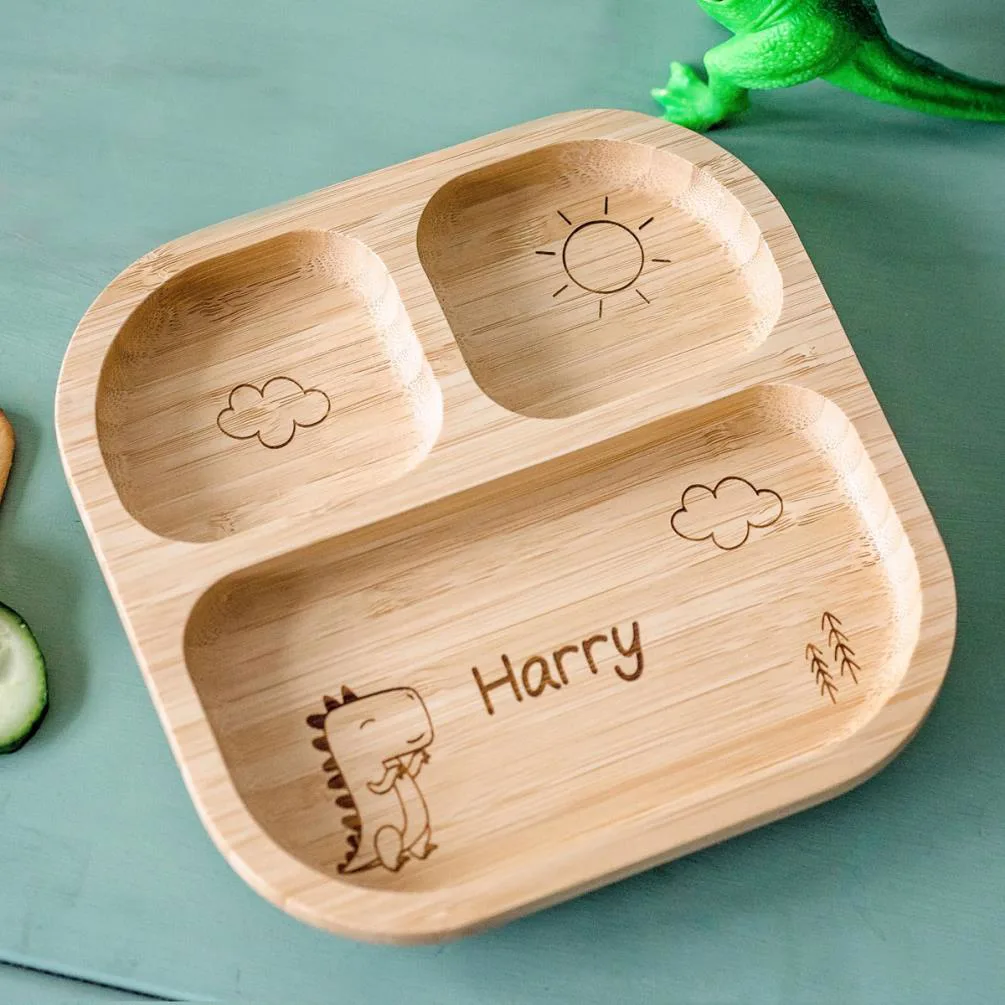 Personalised Dinosaur Kids Bamboo Suction Plate Extra Image 1