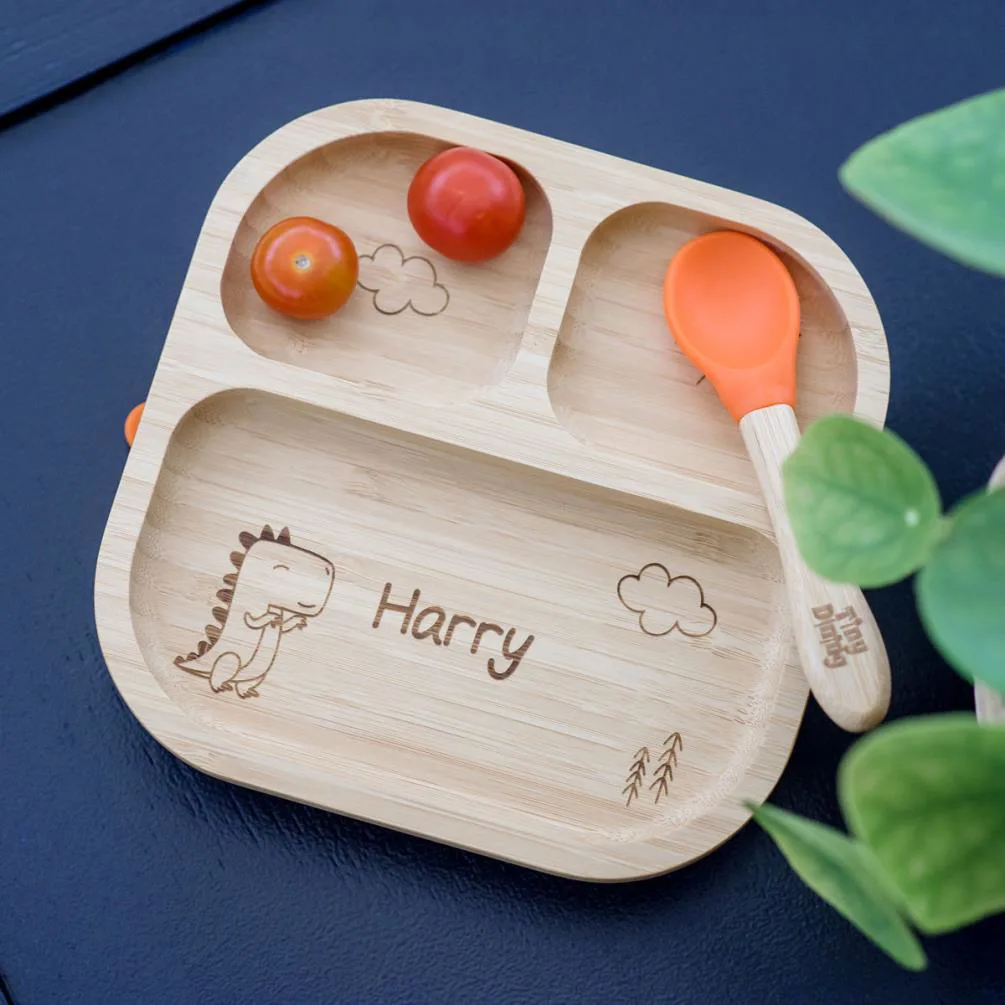 Personalised Dinosaur Kids Bamboo Suction Plate Extra Image 3