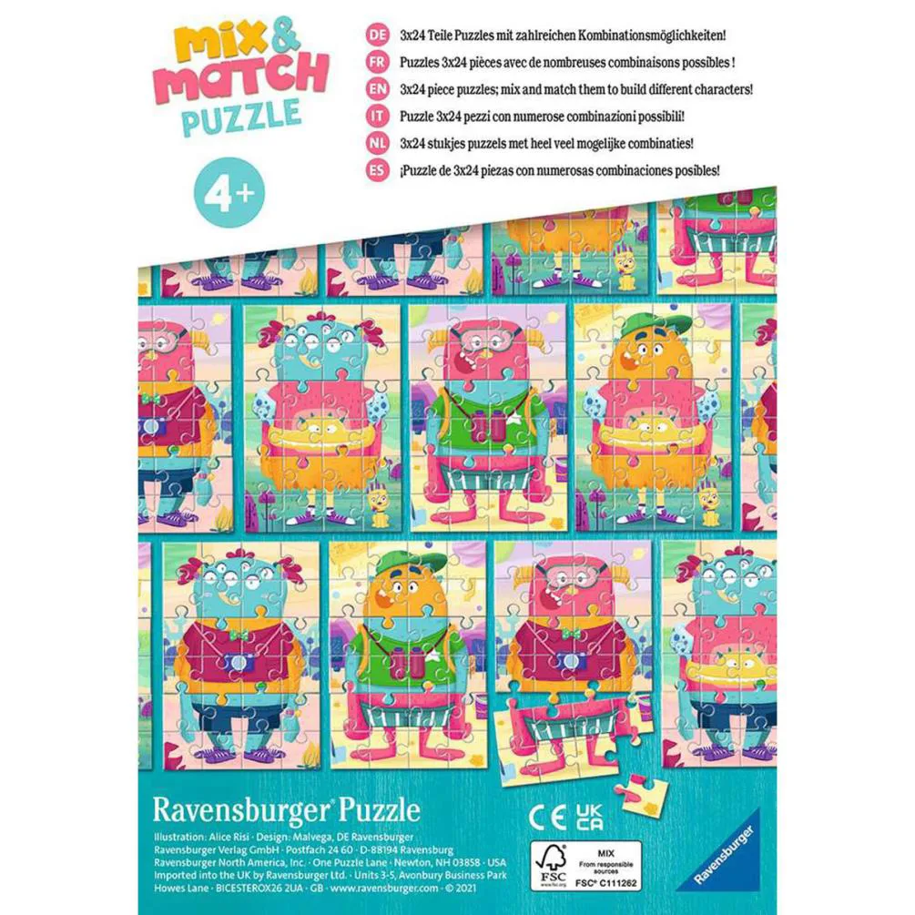 Monsters Mix & Match 3 x 24pc Jigsaw Puzzles Extra Image 1