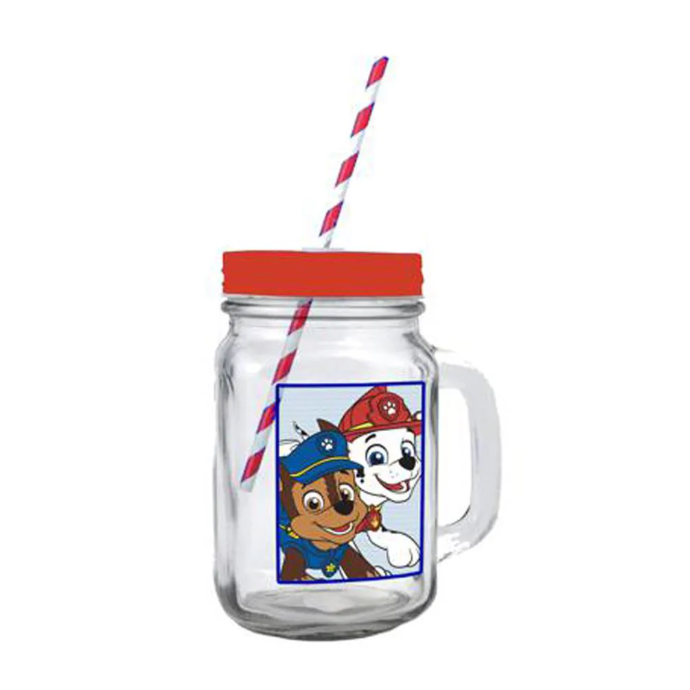Paw Patrol 400ml Glass Mason Jar Tumbler & Coaster Set Extra Image 1