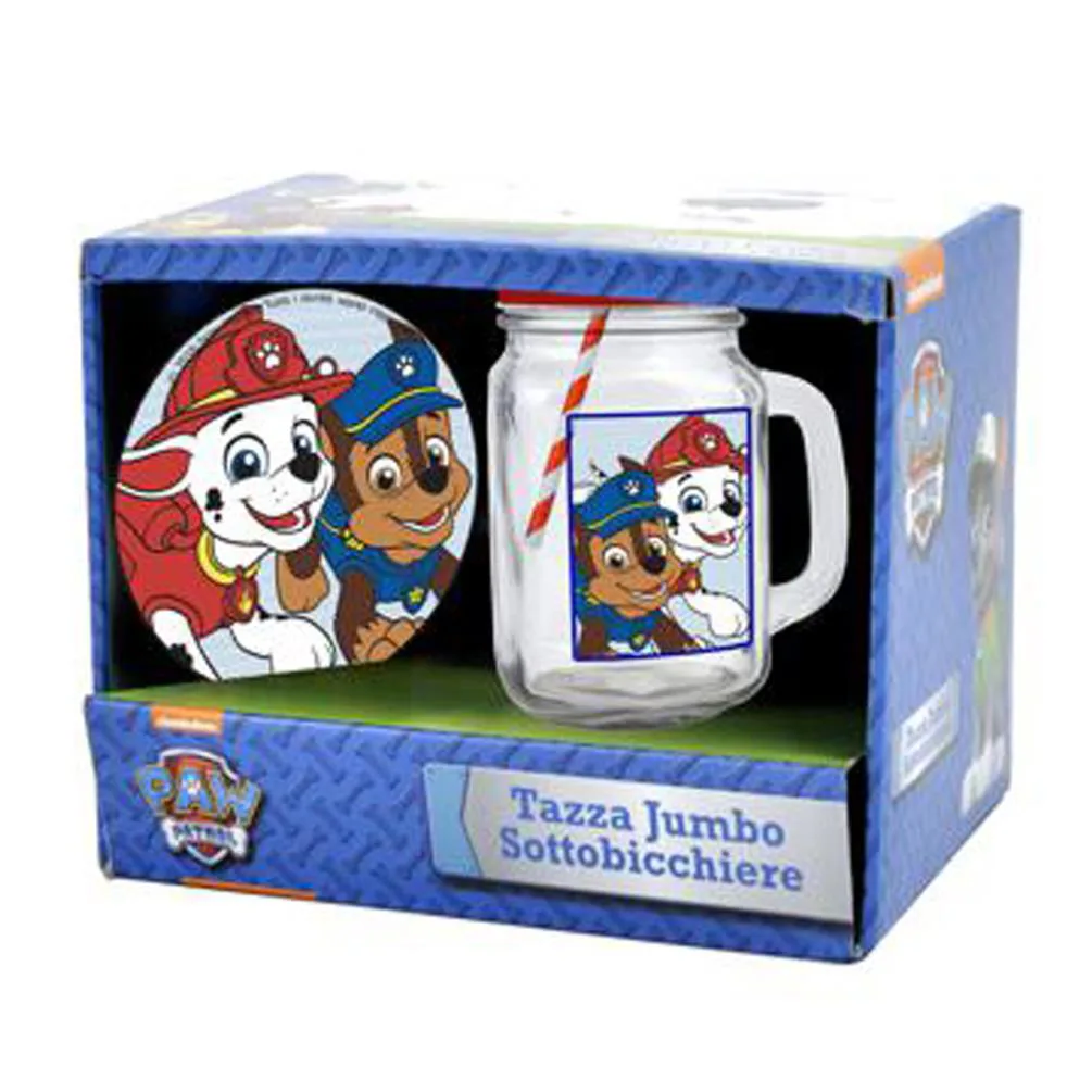 Paw Patrol 400ml Glass Mason Jar Tumbler & Coaster Set Extra Image 3