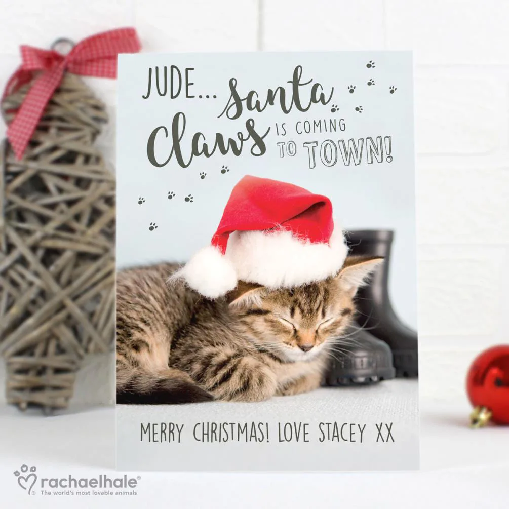 Personalised Rachael Hale Santa Claws Christmas Cat Card Extra Image 2