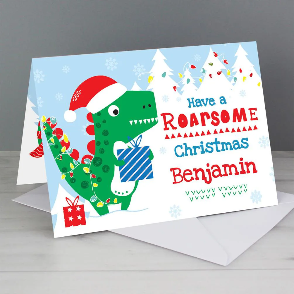 Personalised Dinosaur Have a Roarsome Christmas Card Extra Image 1