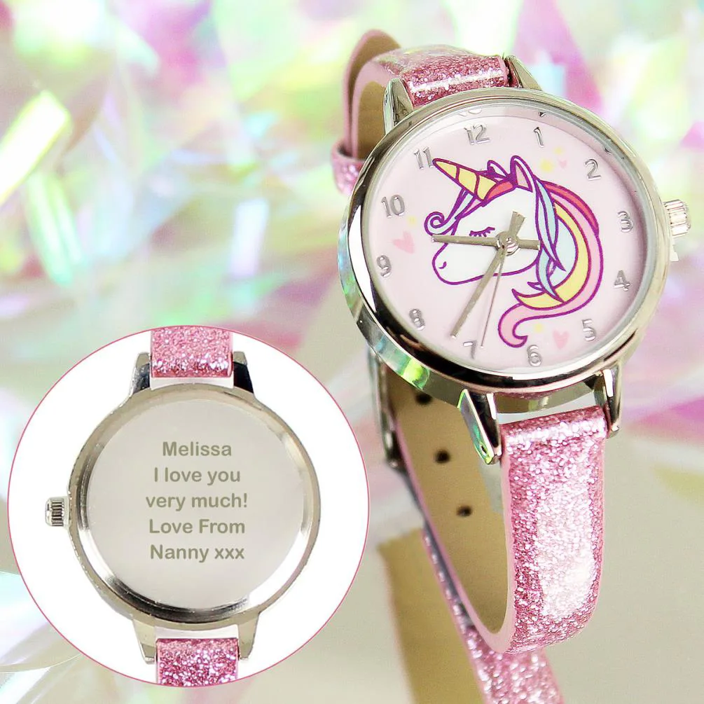 Personalised Unicorn with Pink Glitter Strap Watch Extra Image 1