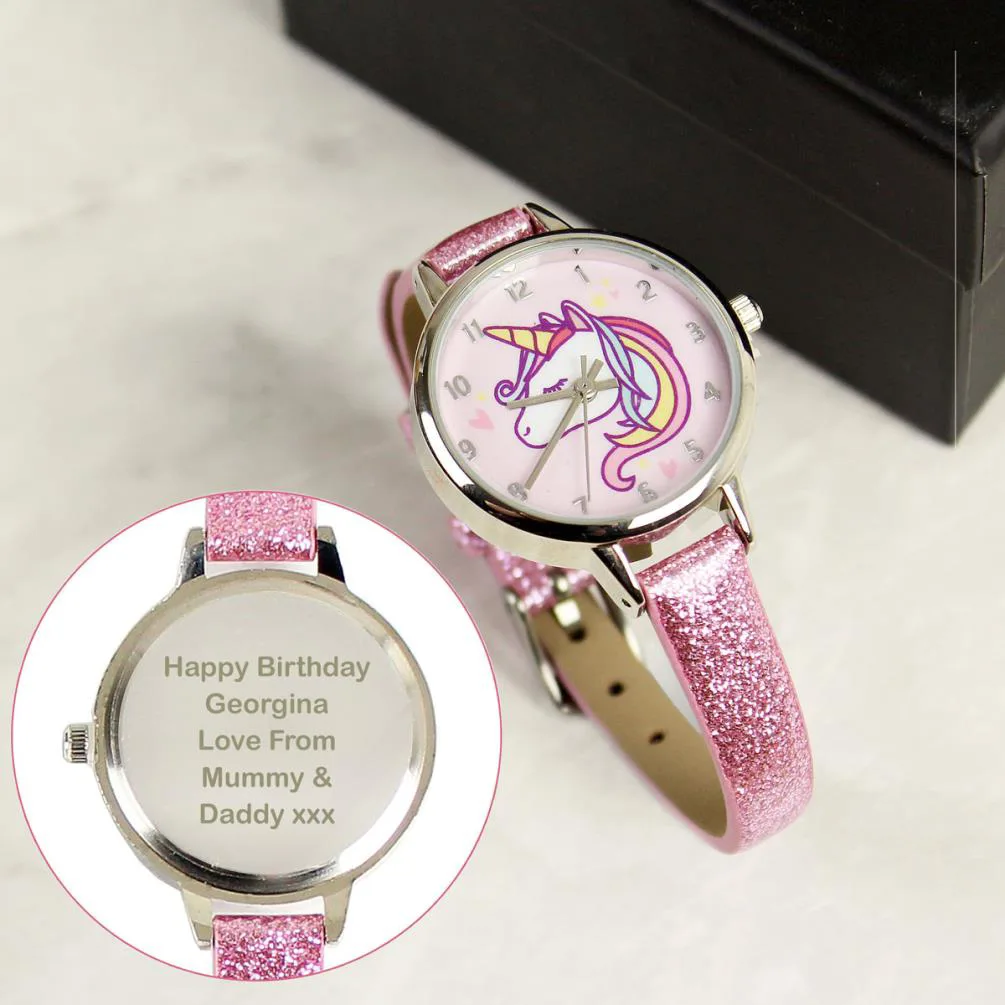Personalised Unicorn with Pink Glitter Strap Watch Extra Image 2