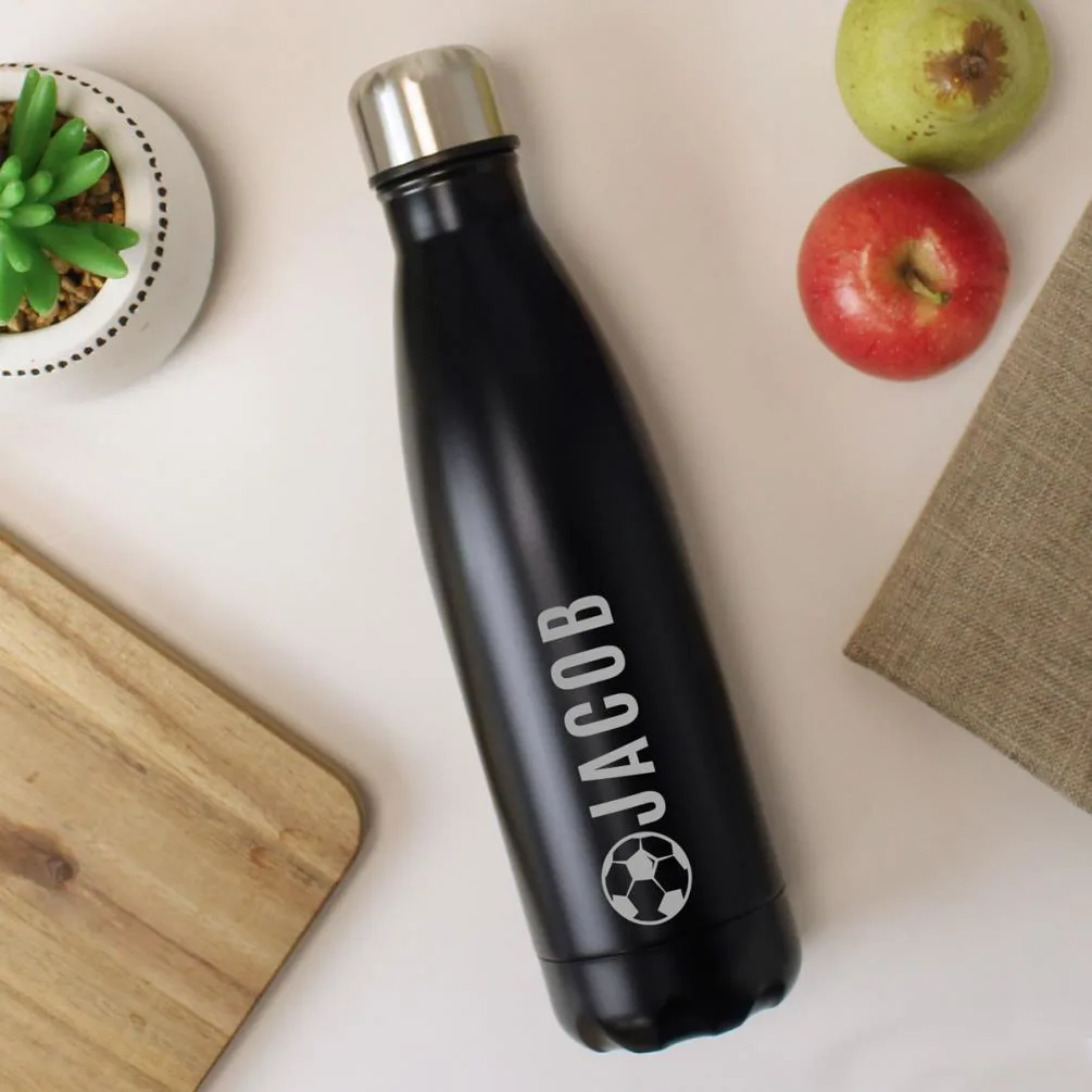 Personalised Football Black Metal Insulated Drinks Bottle Extra Image 1