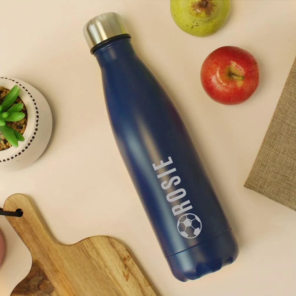 Personalised Football Navy Metal Insulated Drinks Bottle Extra Image 1