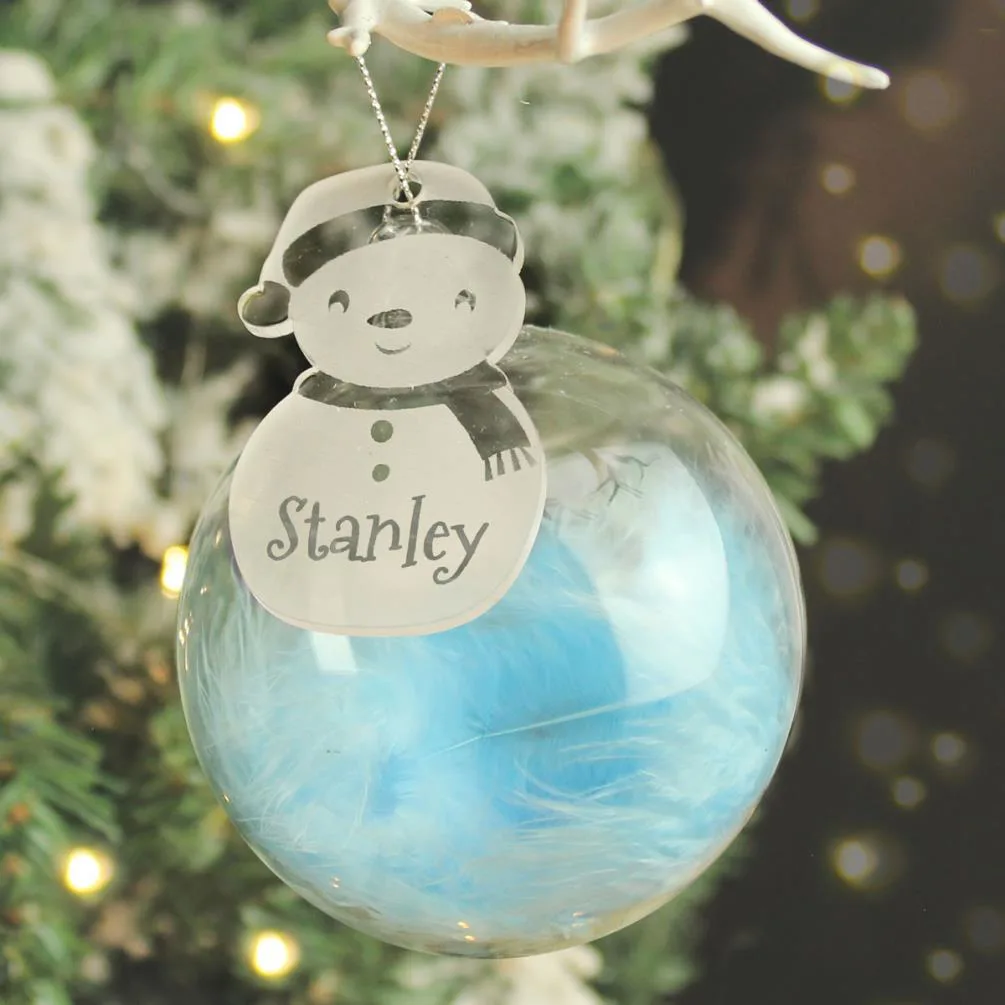 Personalised Snowman Acrylic Blue Feather Bauble Extra Image 1