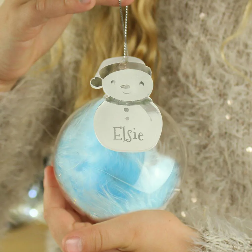 Personalised Snowman Acrylic Blue Feather Bauble Extra Image 2