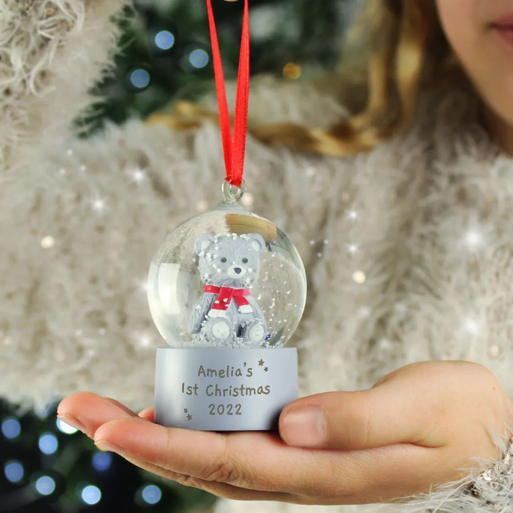 Personalised Teddy Bear Glitter Snow Globe Tree Decoration Extra Image 2