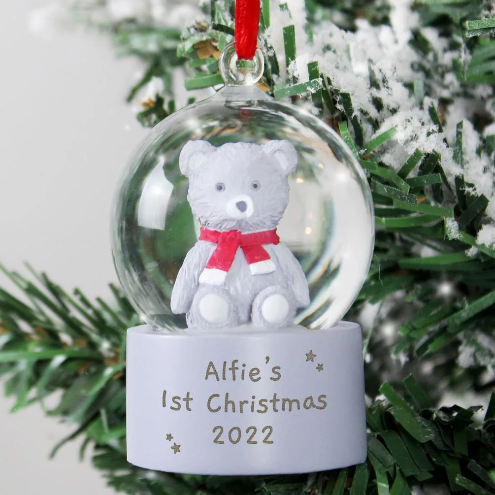 Personalised Teddy Bear Glitter Snow Globe Tree Decoration Extra Image 3
