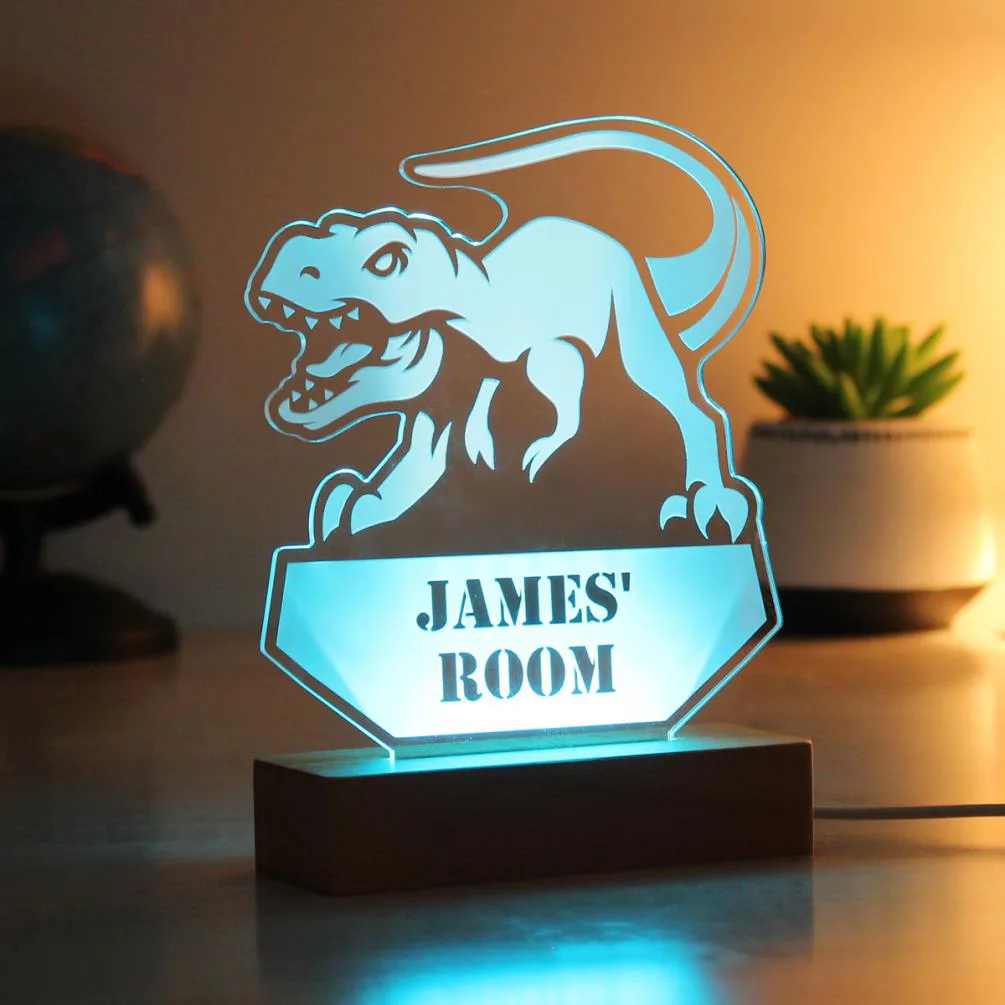 Personalised Dinosaur Wooden Based Colour Changing LED Light Extra Image 1