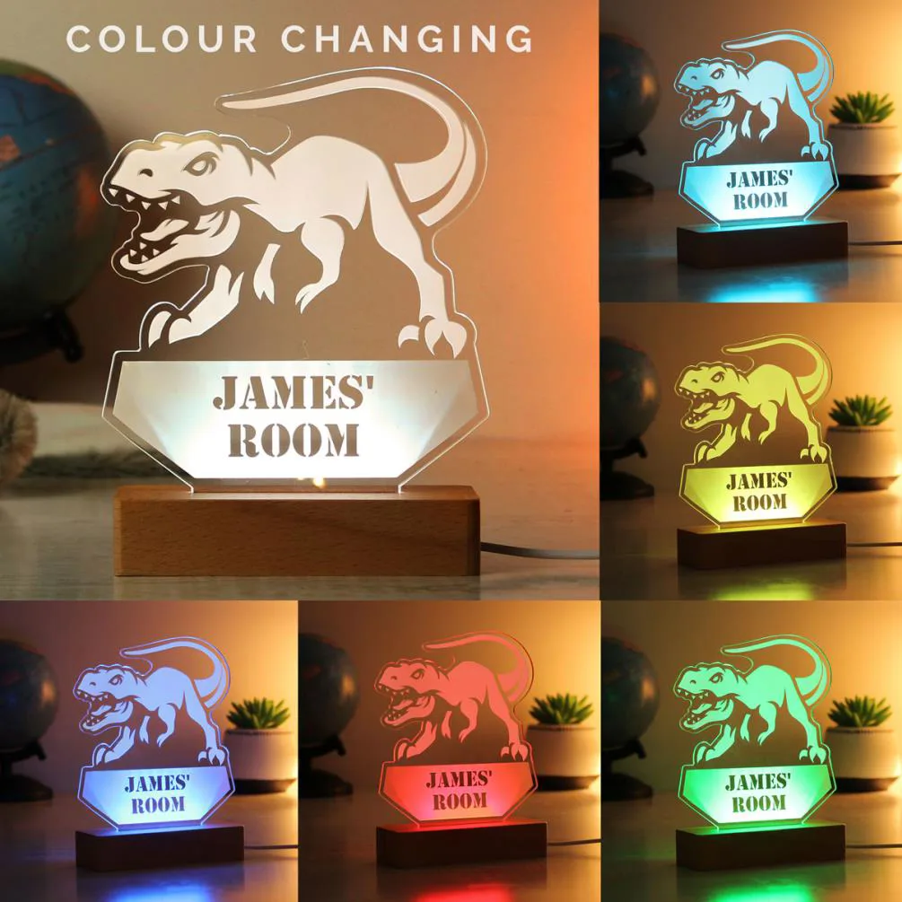 Personalised Dinosaur Wooden Based Colour Changing LED Light Extra Image 3