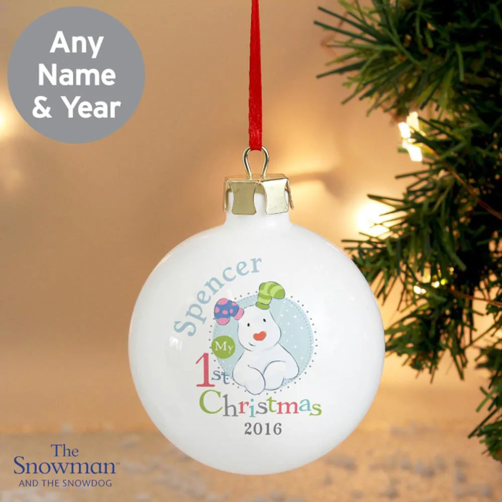 Personalised The Snowdog My 1st Christmas Blue Bauble Extra Image 1