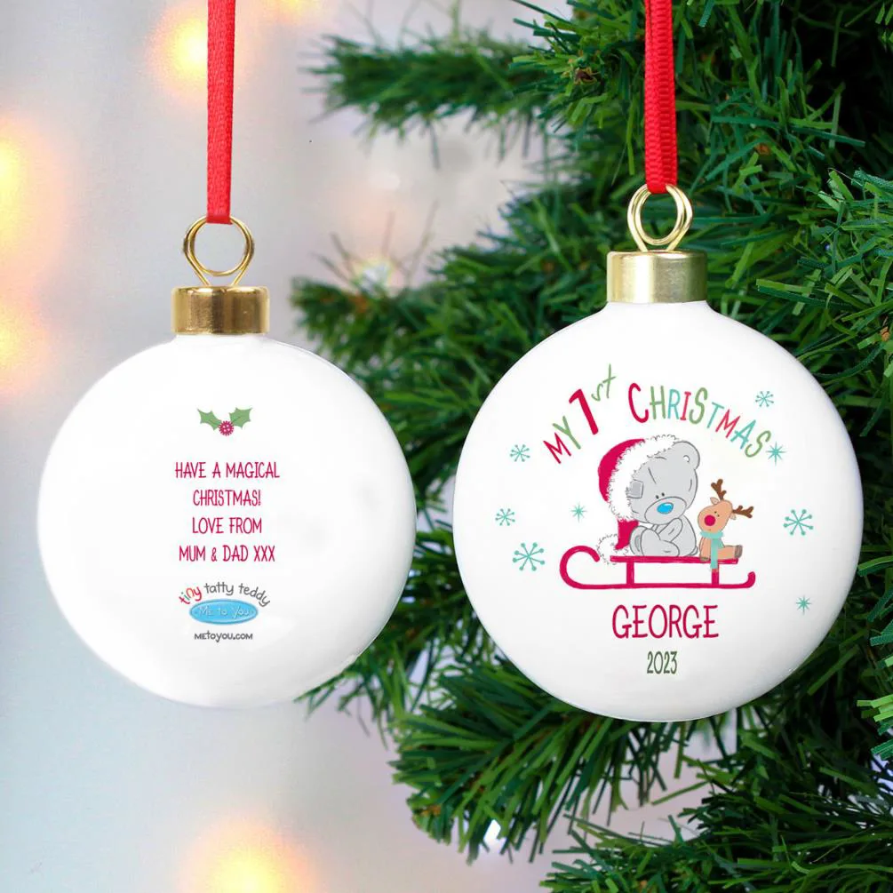Personalised My 1st Christmas Tiny Tatty Teddy Sleigh Bauble Extra Image 2