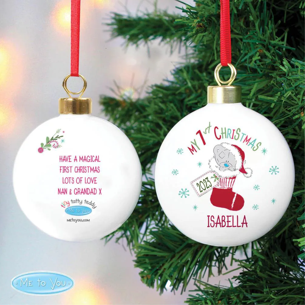 Personalised My 1st Christmas Tiny Tatty Teddy Stocking Bauble Extra Image 2