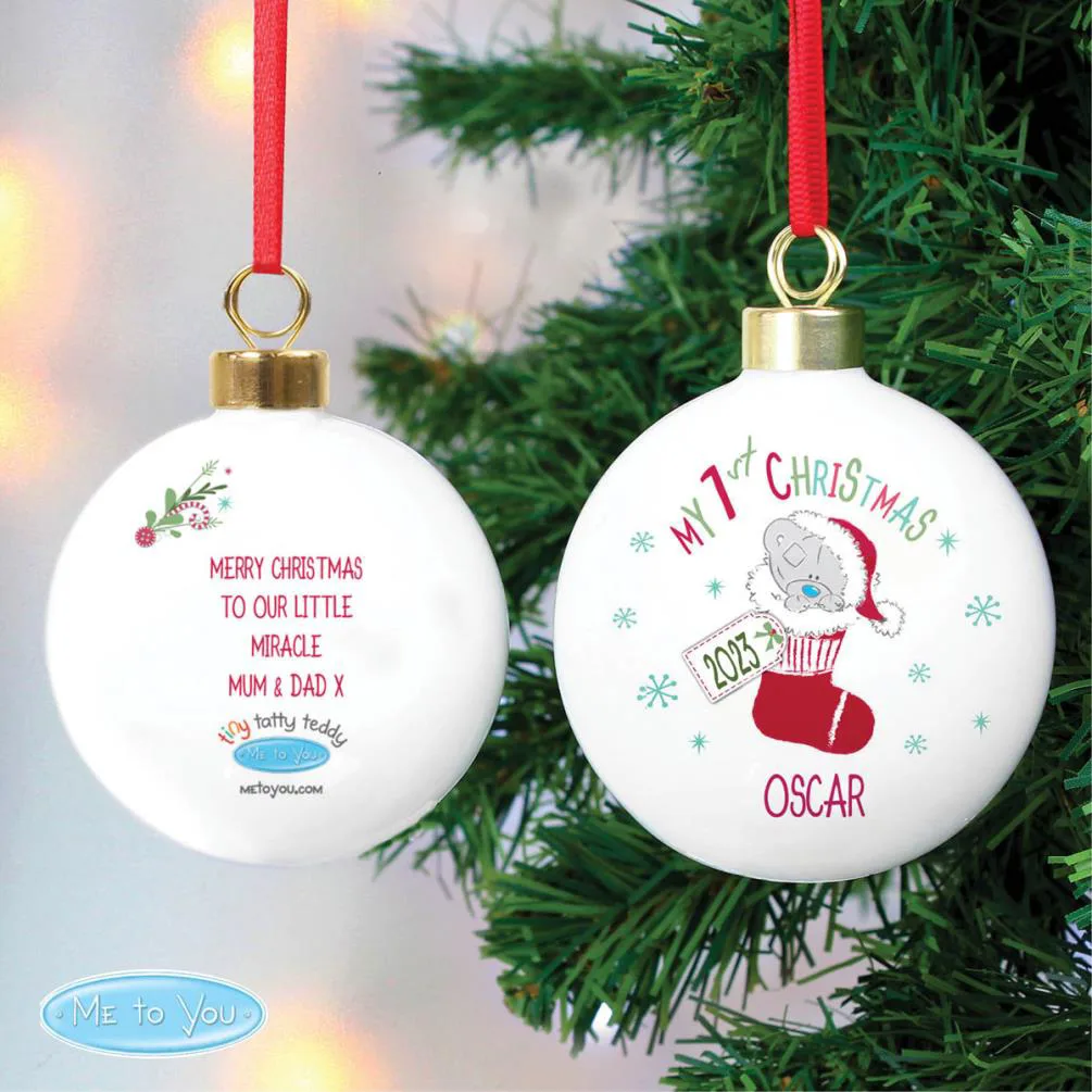 Personalised My 1st Christmas Tiny Tatty Teddy Stocking Bauble Extra Image 3