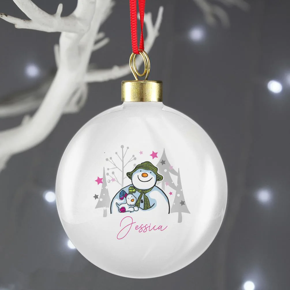Personalised The Snowman & The Snowdog Pink Bauble Extra Image 1